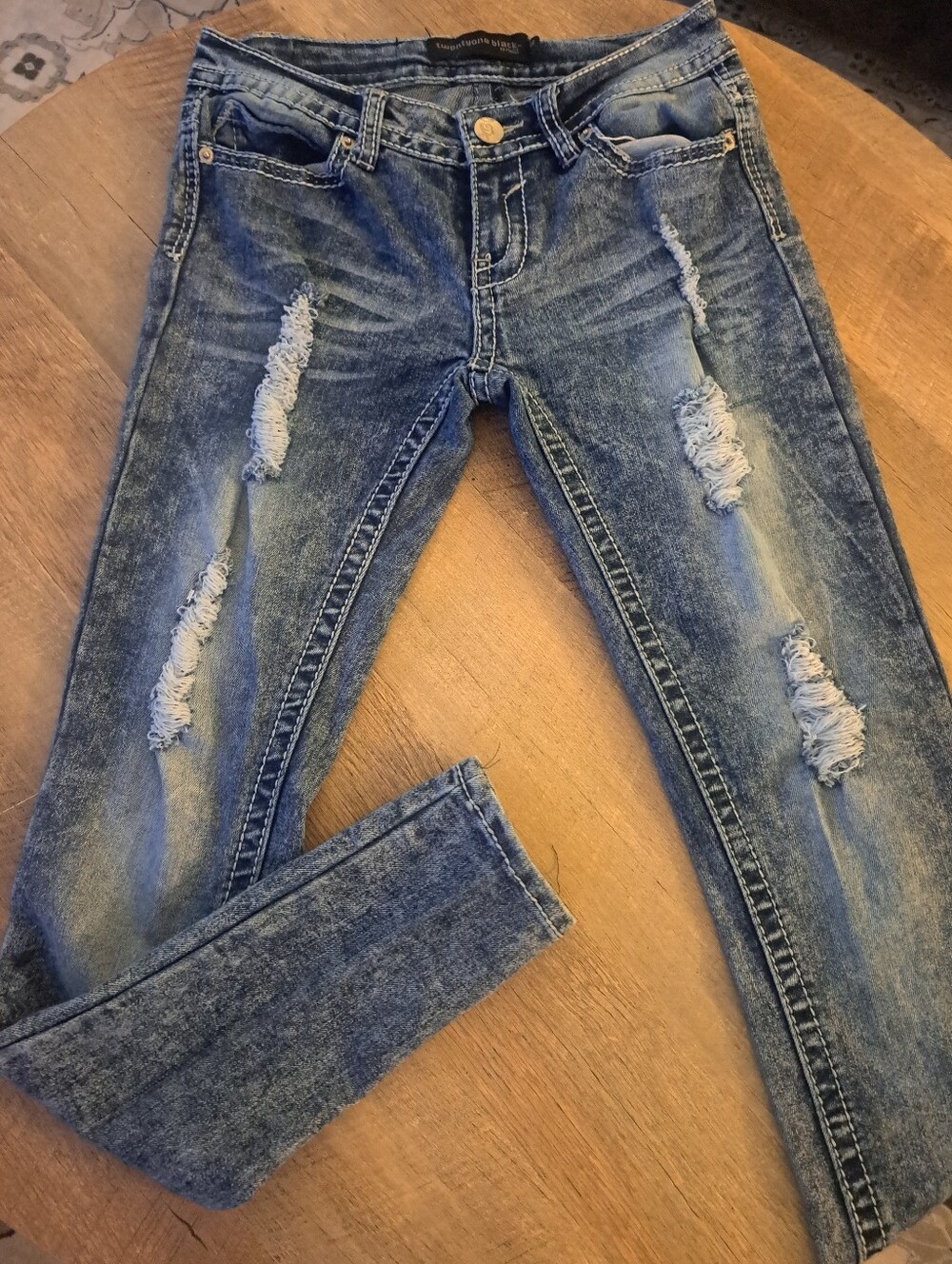 Womens  Distressed Blue Denim Jeans